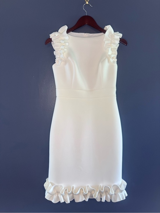 Eliza J Dresses & Skirts - Eliza J White Ruffle Sheath Dress Size 4 modern flattering date bride gown love